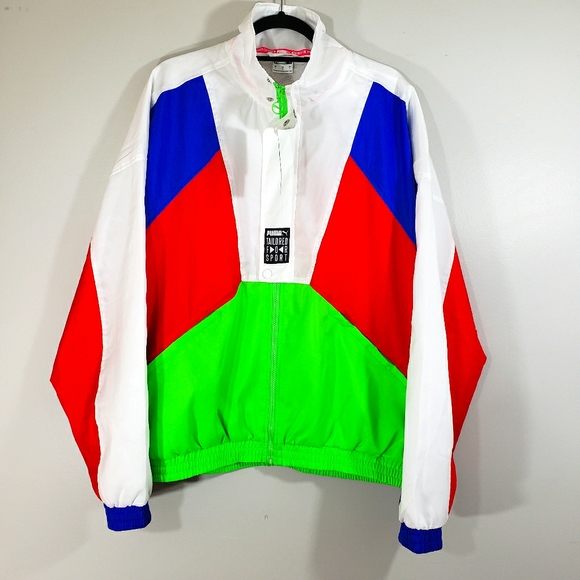 PUMA Fluo Zipper Jacket 1980s Raver Multicolor Windbreaker 